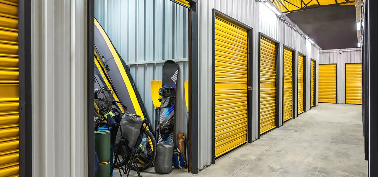 Offener Lagerraum mit verschiedenen Gegenständen in einem Self Storage-Lage